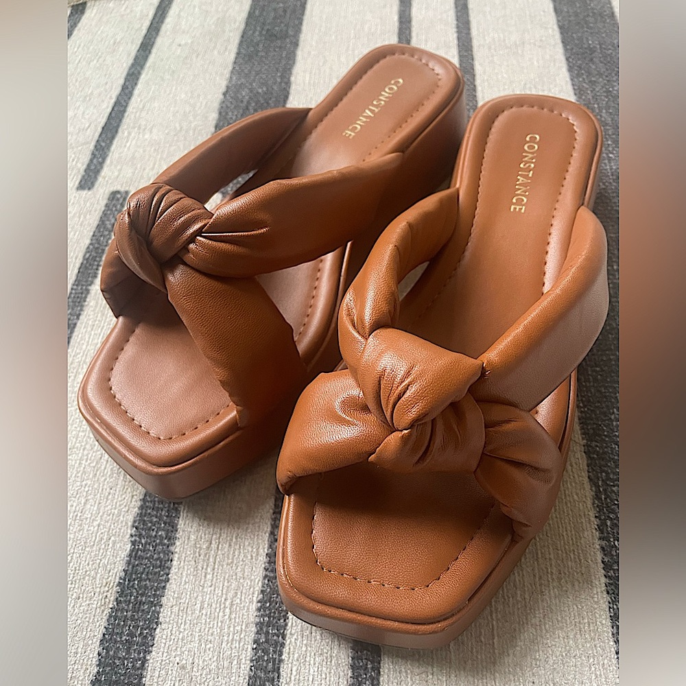 Knot Platform sandals/ slides, Caramel brown